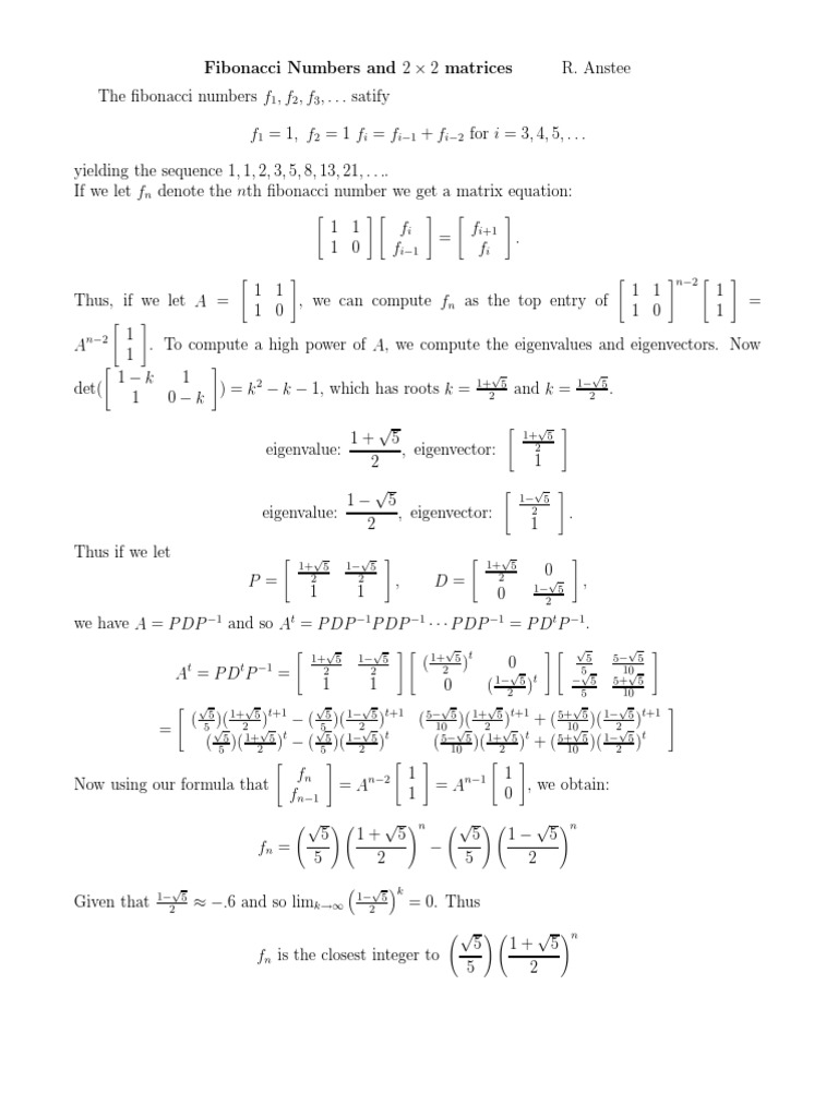 Fibonacci Series | PDF | Eigenvalues And Eigenvectors | Matrix ...