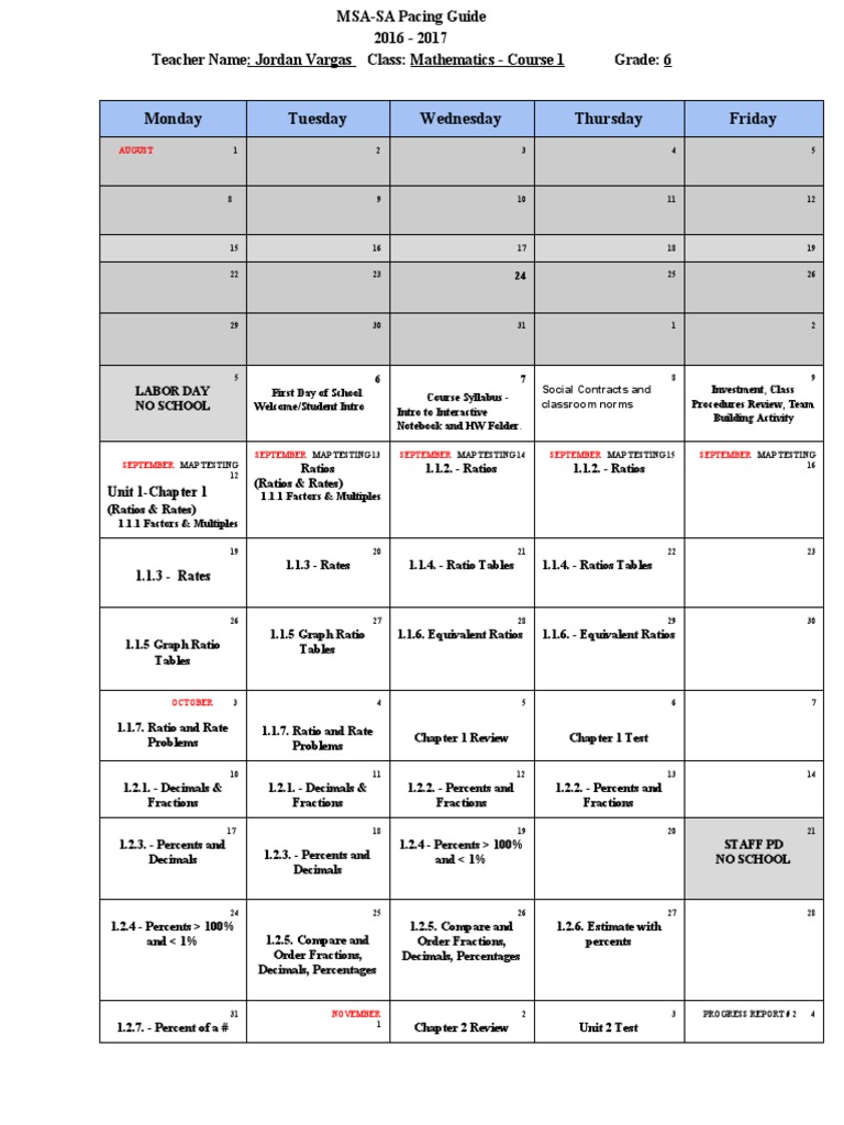 6th Grade Math Pacing Guide 2016-2017 | PDF | Fraction (Mathematics ...