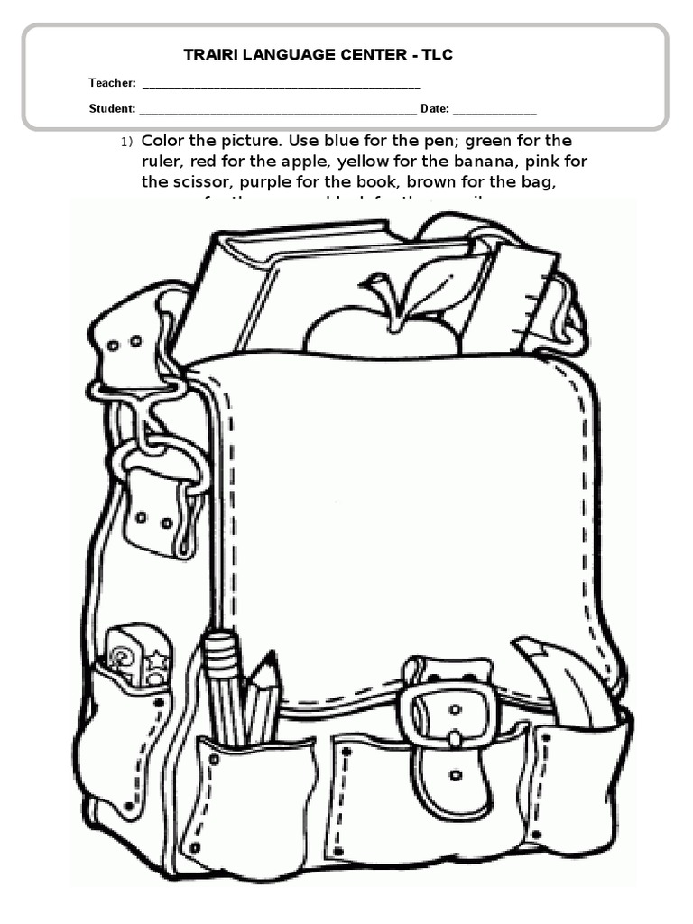 School Objects Coloring Worksheet | PDF