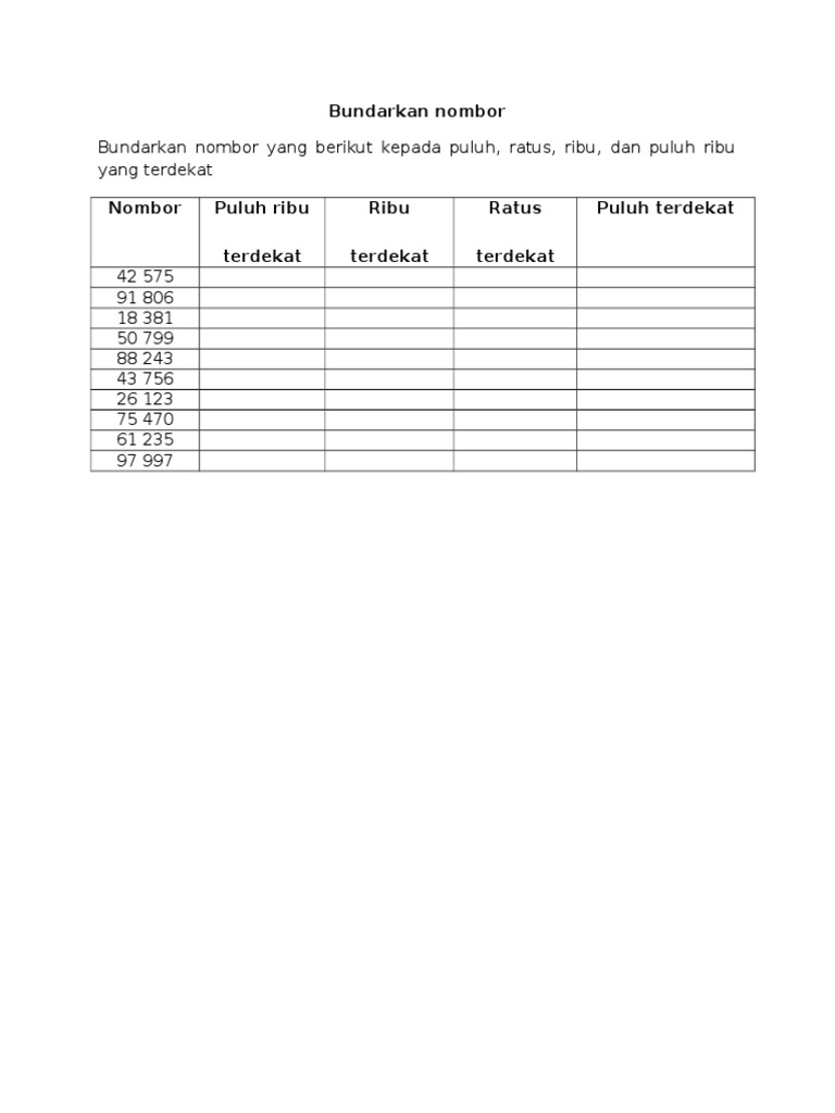 Latihan Bundarkan Nombor Tahun 4 | PDF