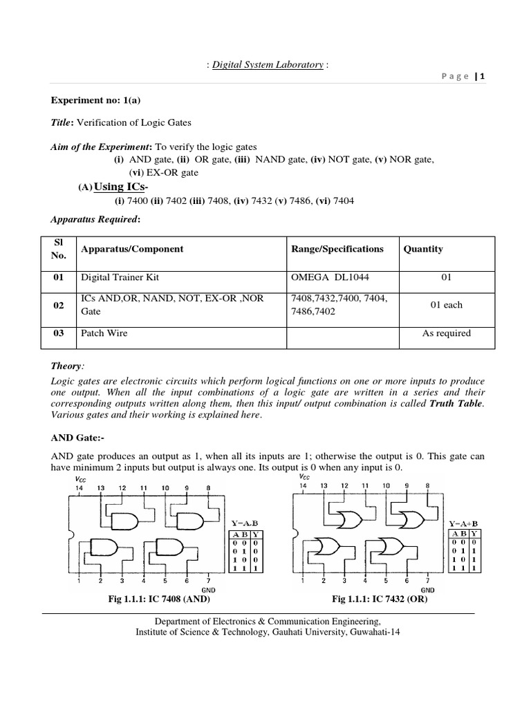 1 A Gate Verification 1 El Lab Digital Electronics Logic Gate