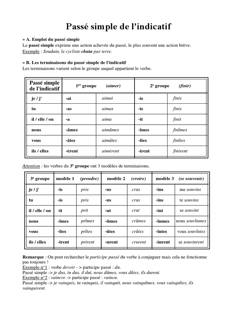 Conjugaison du passé simple | PDF | Verbe | Règles