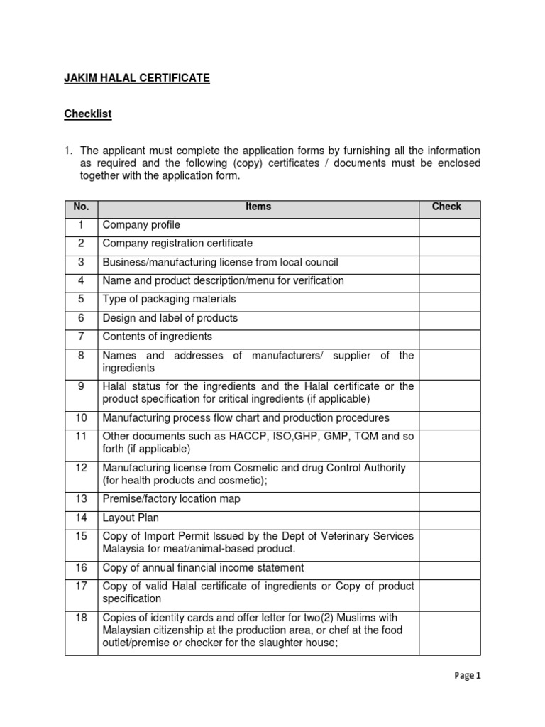 Checklist of JAKIM Halal Certificate_AGENT.pdf | Audit | Foods