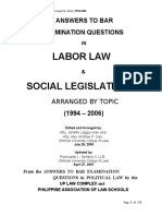 Labor Law Social Legislation: Answers To Bar Examination Questions