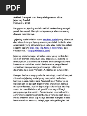 Artikel Dampak Dan Penyalahgunaan Situs Jejaring Pdf