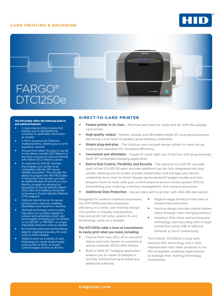 Fargo DTC1250e Brochure PDF PDF Printer Digital