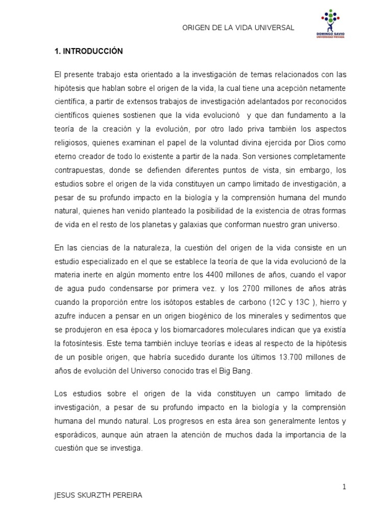 Monografia de Las Teorias Del Origen de La Vida | PDF | Creacionismo ...