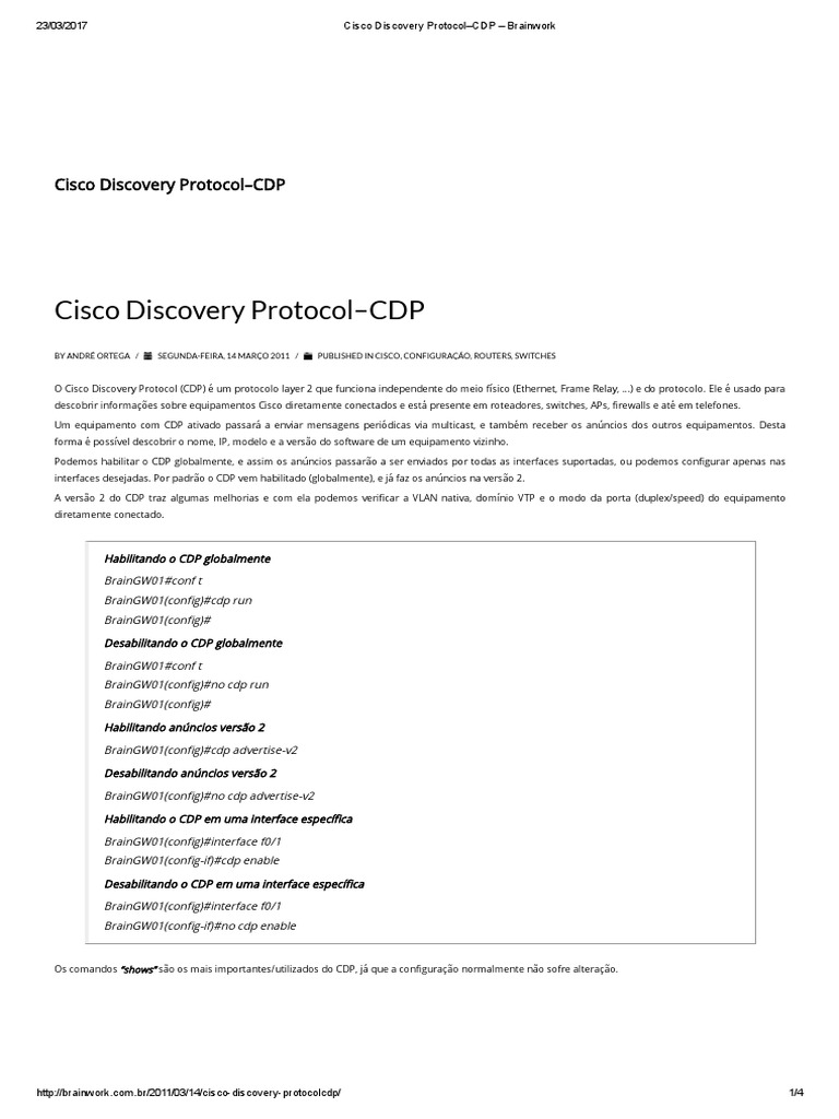 Cisco Discovery Protocol-CDP - Brainwork | PDF | Sistemas Cisco | Ethernet