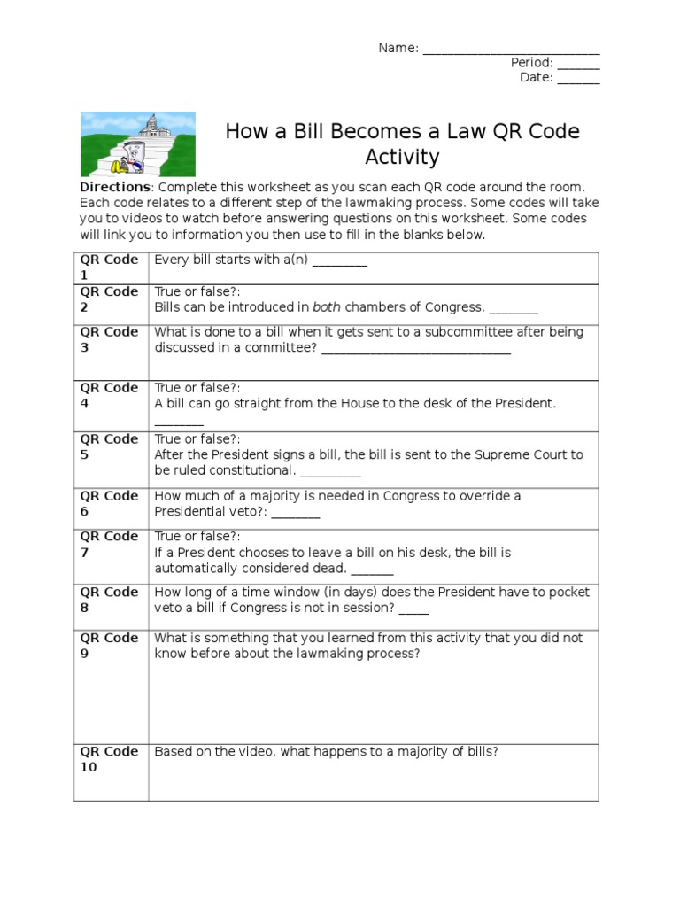 Lawmaking Process QR Activity | PDF
