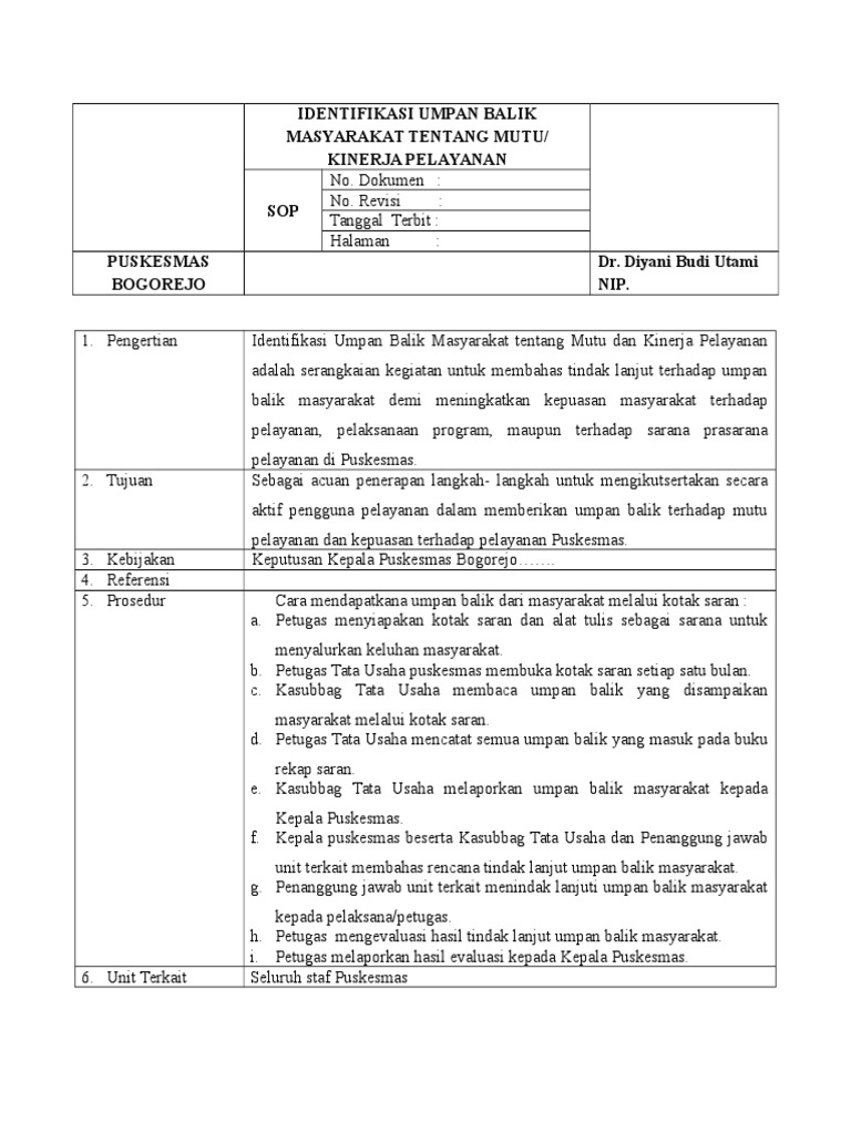 Identifikasi Umpan Balik Masyarakat Tentang Mutu