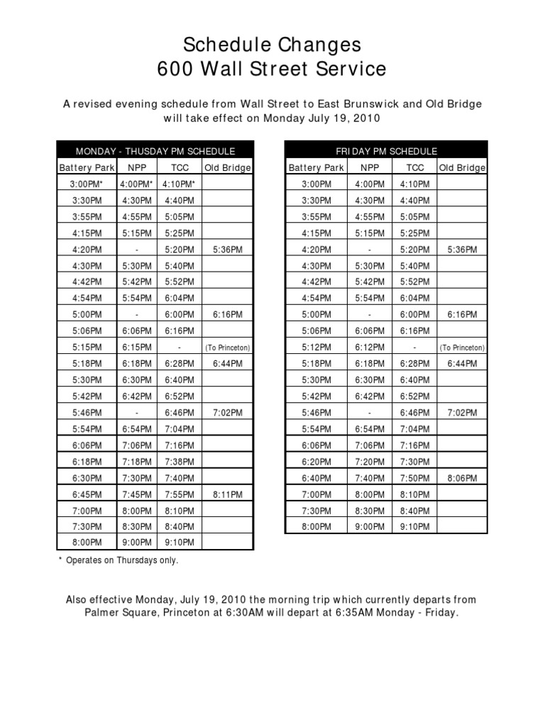 Updated Evening Bus Schedule | PDF