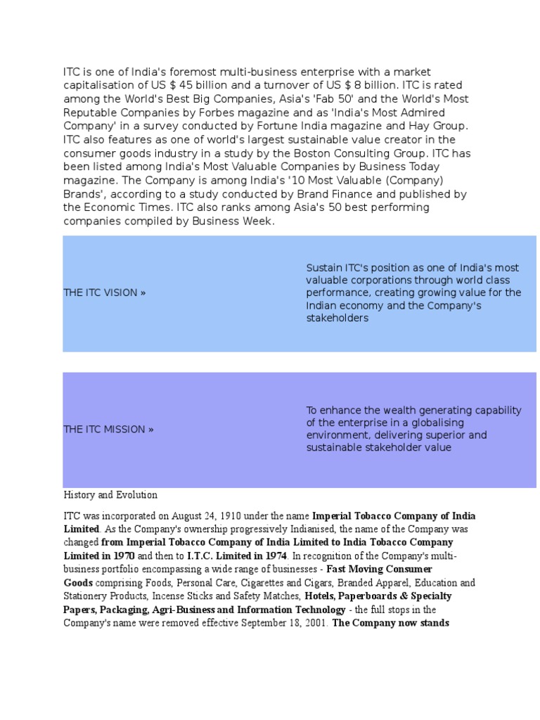 Itc | PDF | Food Industry | Food And Drink
