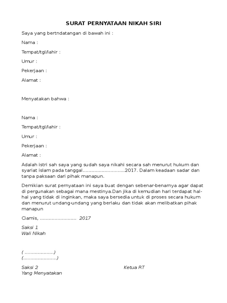 Contoh Surat Pernyataan Nikah Siri Wordle - IMAGESEE