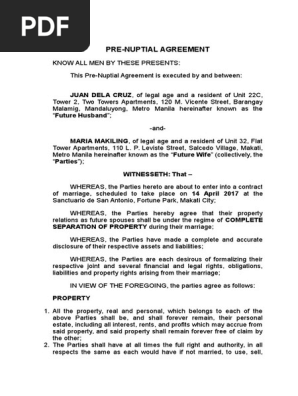 Sample Pre-Nuptial Agreement Philippines