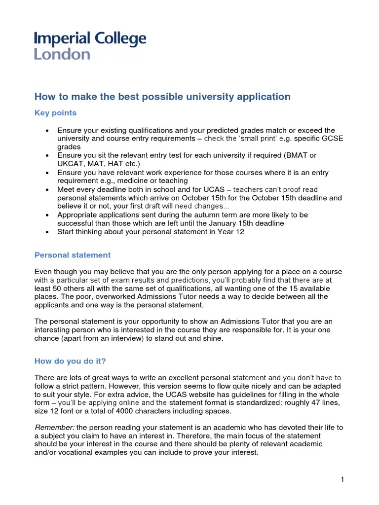 Writing A Personal Statement | PDF | University And College Admission ...