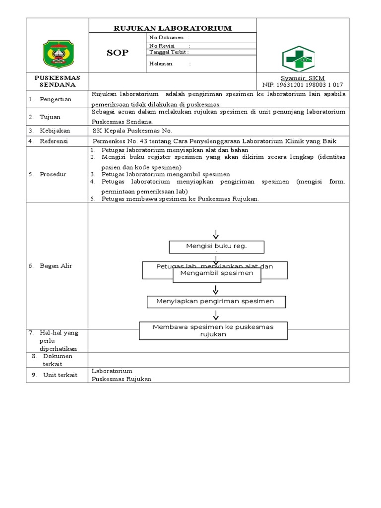 SOP Rujukan Spesimen Laboratorium | PDF