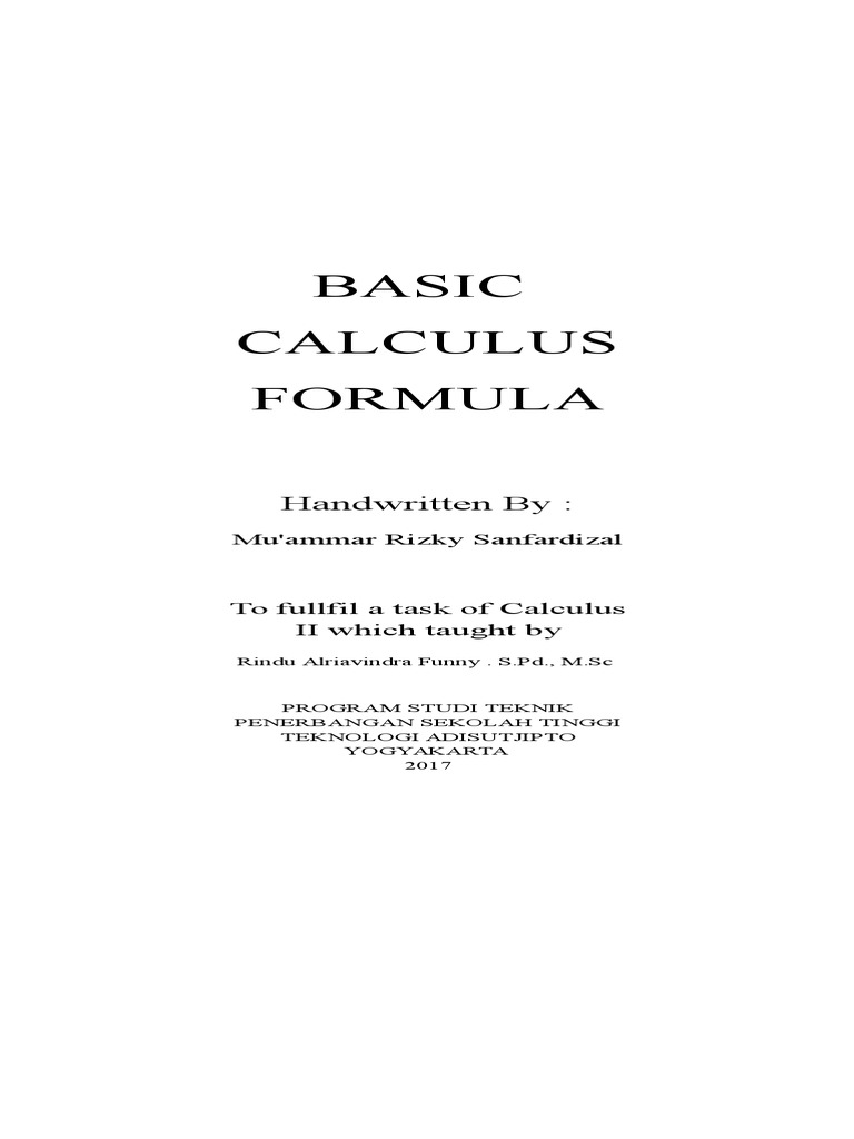 Basic Calculus Formulas Guide | PDF