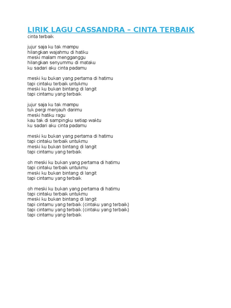 Lirik Lagu Cassandra Pdf