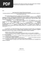 Model de Adresă de Înștiințare a Inspectoratului Şcolar Referitor La Acordurile Emise Pentru Transfer Pentru Restrângere de Activitatepretransfer Prin Cons