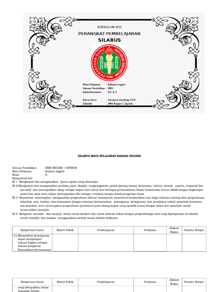 Silabus Bahasa Inggris Smk x
