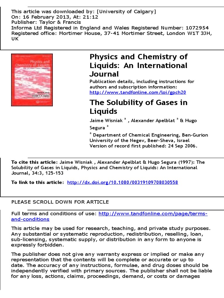 Physics and Chemistry of Liquids: An Lnternational Journal | PDF ...