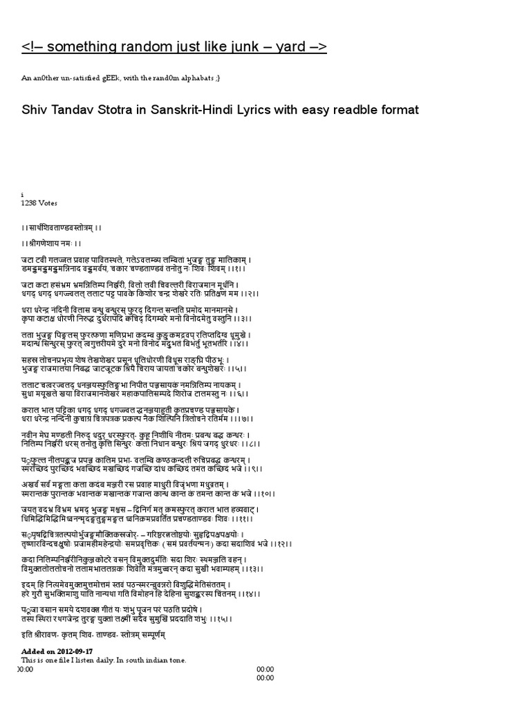 Shiv Tandav Stotra in Sanskrit-Hindi Lyrics with easy readble format