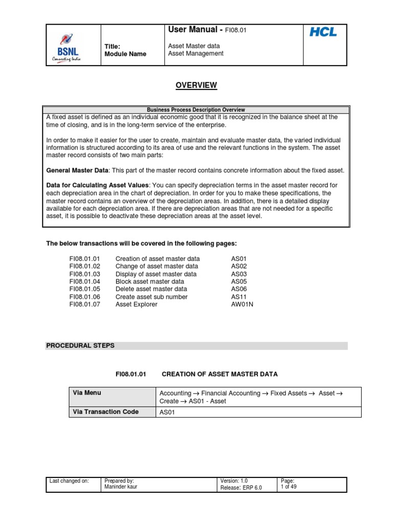Asset Master Data Management Guide | PDF | Depreciation | Inventory