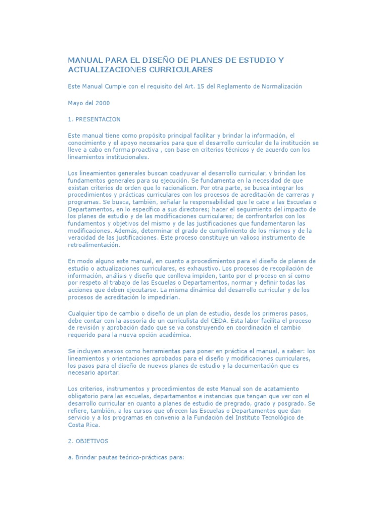 Manual de Diseño Curricular y Actualizaciones | PDF | Plan de estudios ...