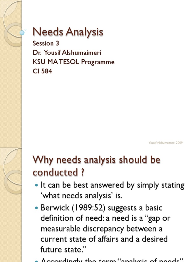 Needs Analysis Pdf Pdf English As A Second Or Foreign Language