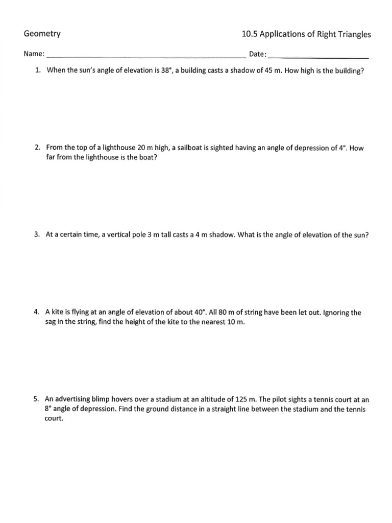 Applications of Right Triangles HW | PDF