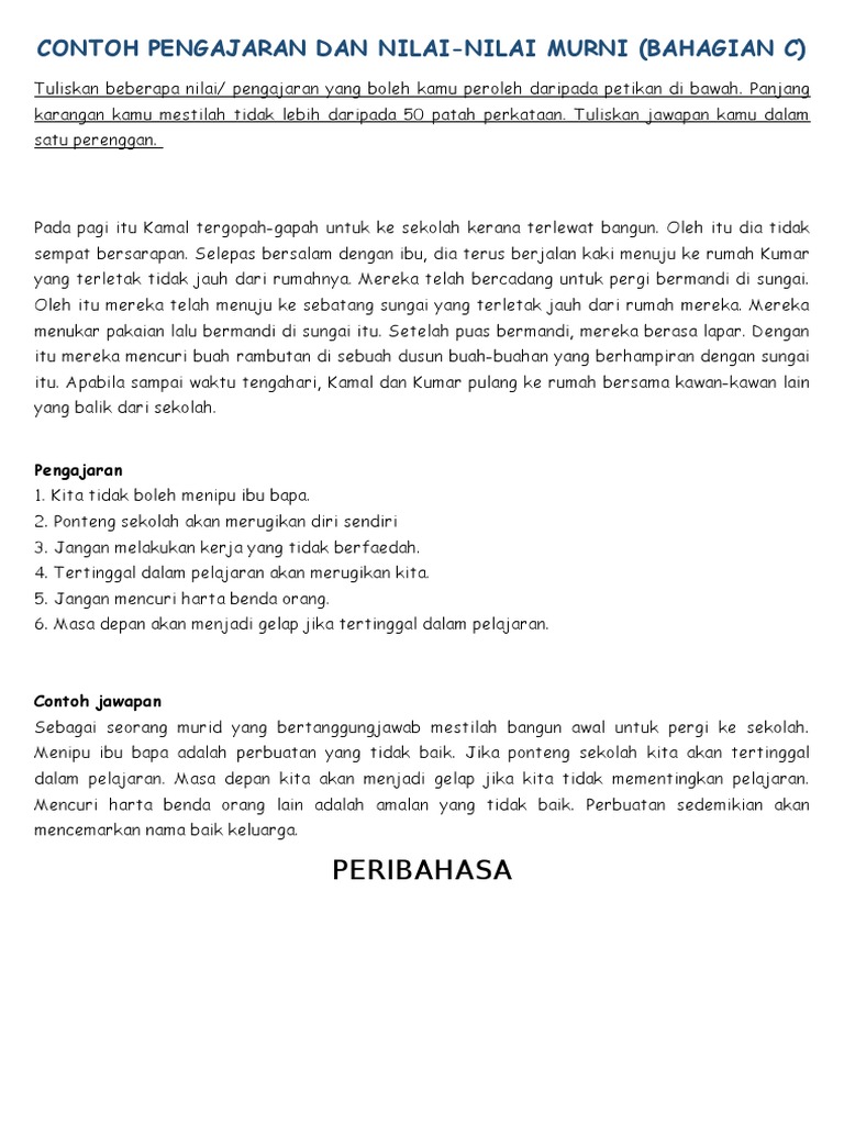 Contoh Pengajaran Dan Nilai