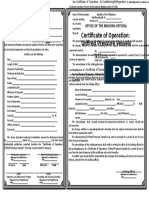 Certificate of Operation Unfired Pressure Vessels