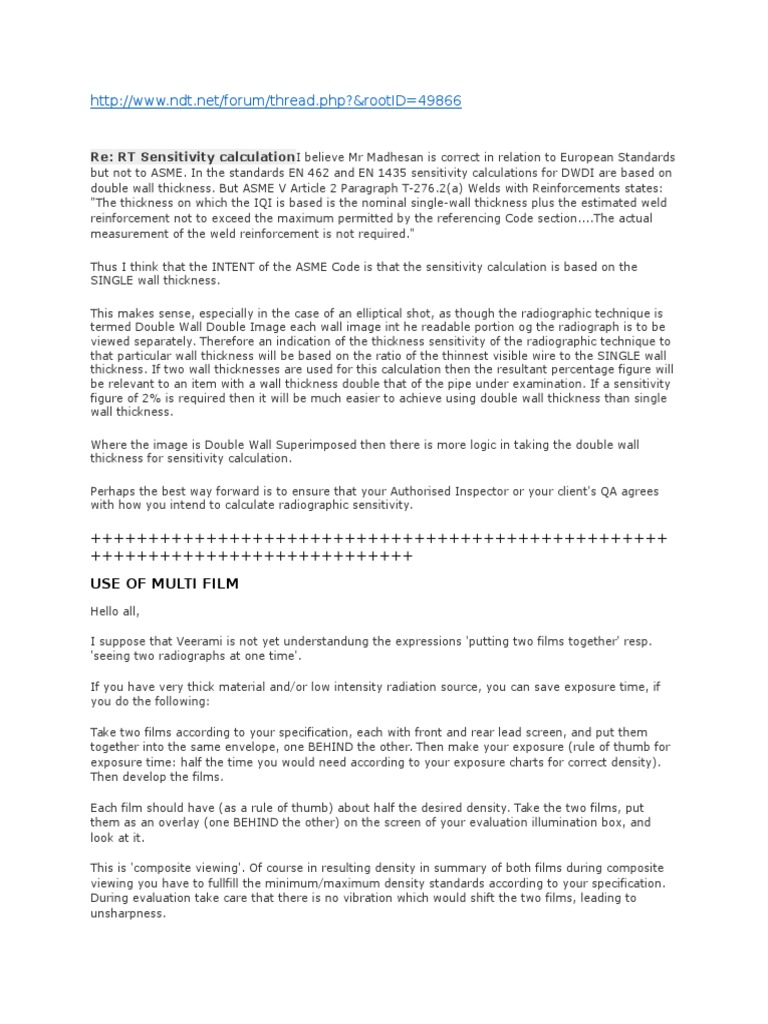 Radiographic Sensitivity Calculation Insights | PDF | Science ...