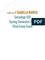 Hayley Isabella Warfel: Sociology 150 Spring Semester-2016 Final Essay Exam