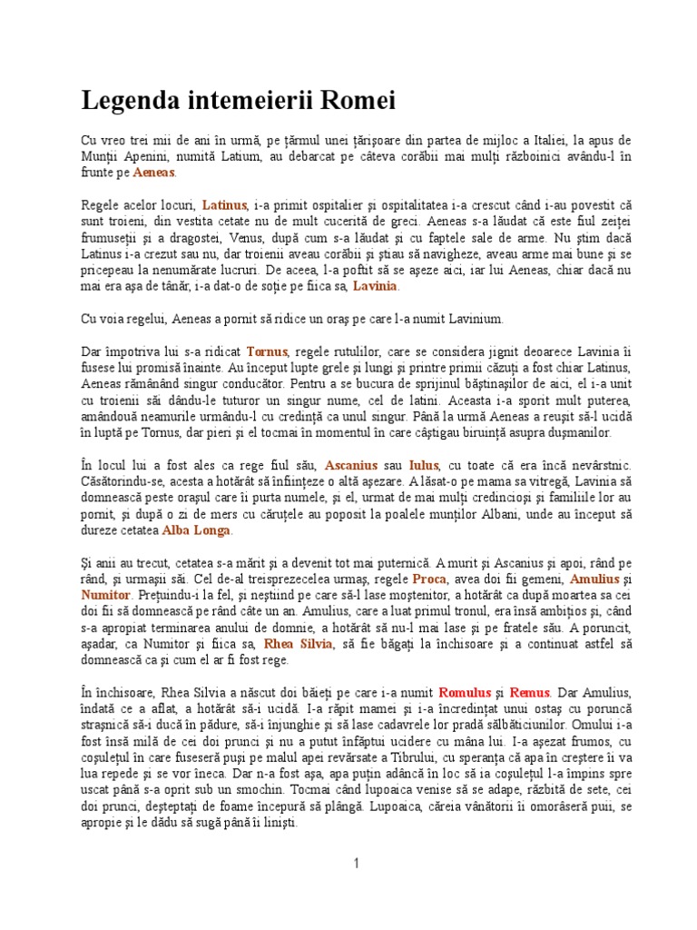 Legenda Intemeierii Romei | PDF