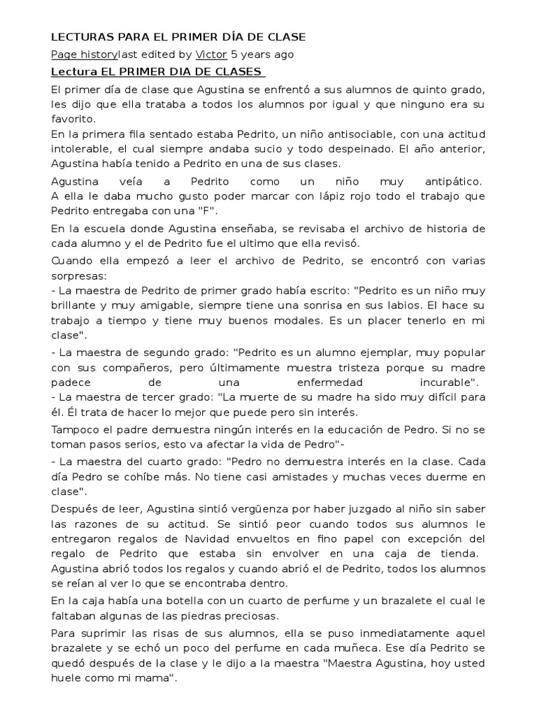 Lecturas para el Primer Día de Clase | PDF | Perfume | Lectura (proceso)
