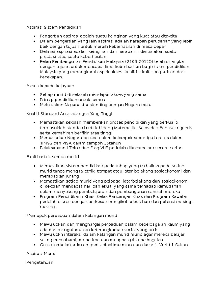 Aspirasi Sistem Pendidikan Pdf