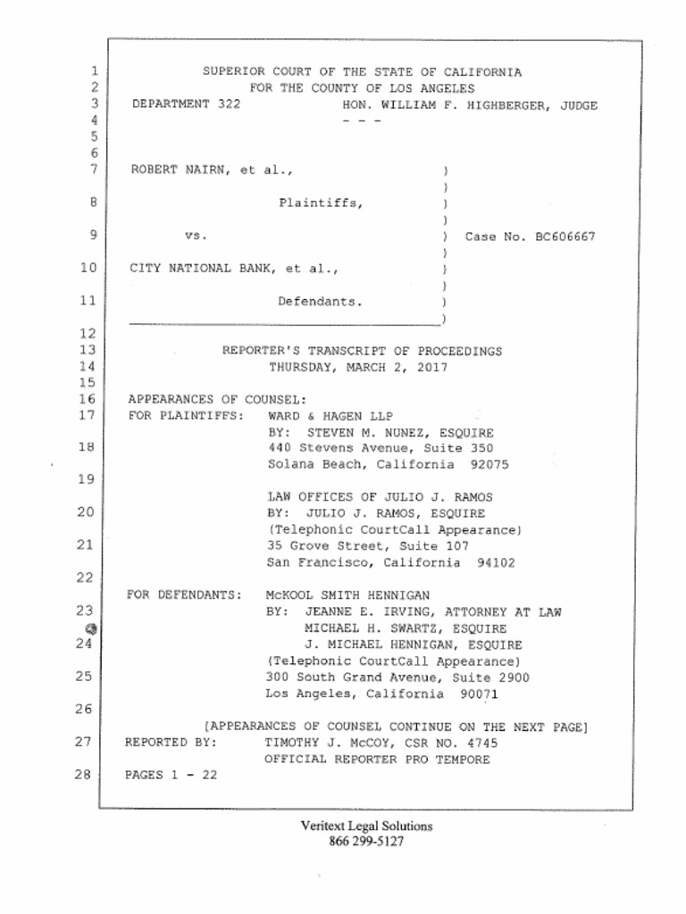 Nairn V City National Bank Reporter's Transcript | PDF | Violence