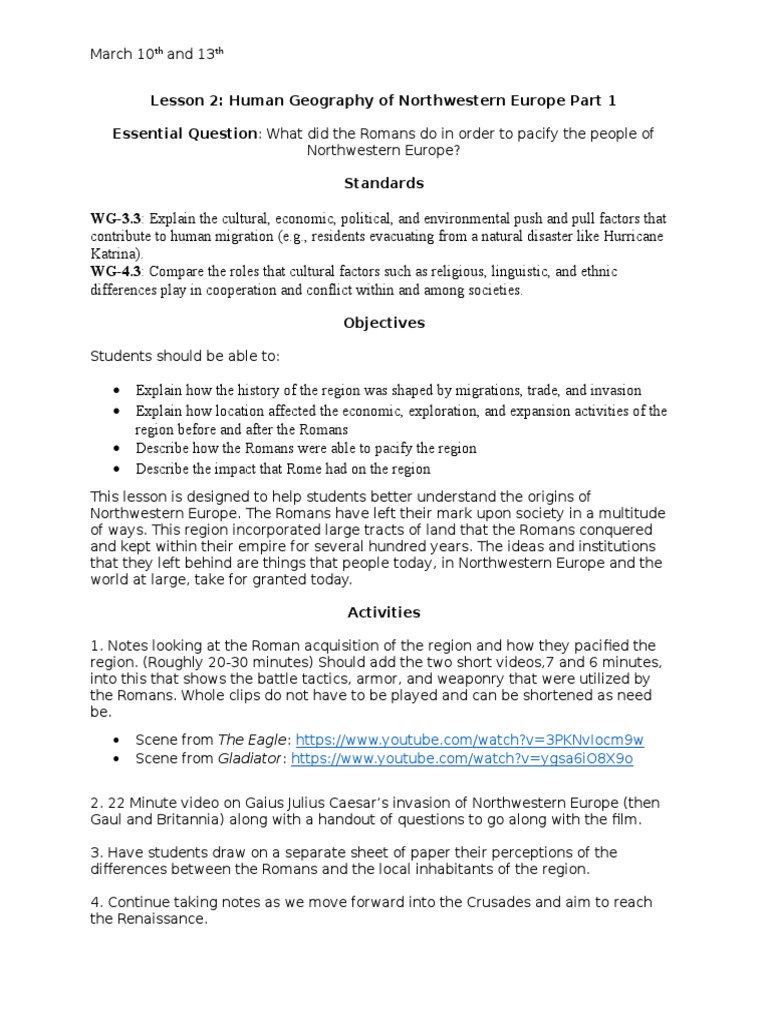 Northwestern Europe Lesson 2 PDF Julius Caesar Rome