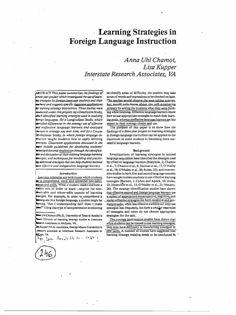 Learning Strategies in Language Instruction | PDF | Reading ...