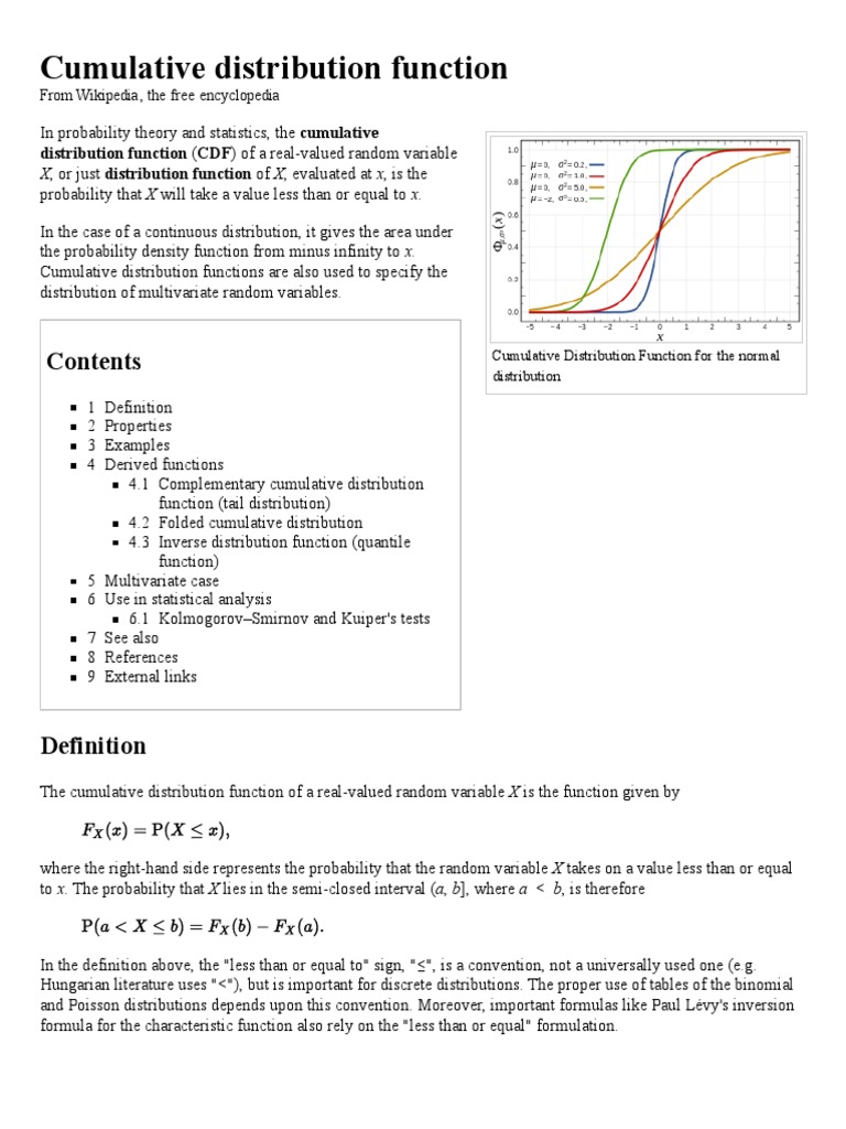 Cumulative Distribution Function - Wikipedia | PDF | Probability ...