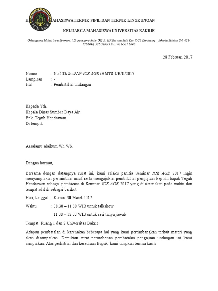 Surat Pembatalan Undangan