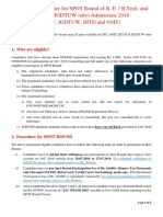 Rules and Procedure For SPOT Round of B. E. / B.Tech. and B.Arch. (IGDTUW Only) Admissions 2016 (Dtu, Igdtuw, Iiitd and Nsit)