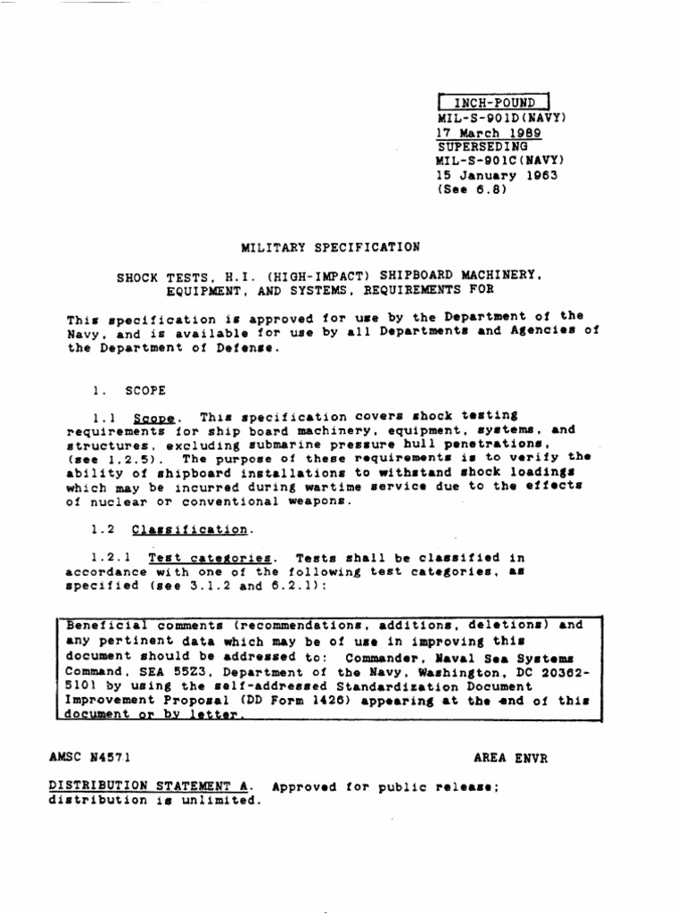MIL-S-901D Shipboard Shock Testing | PDF | Specification (Technical ...