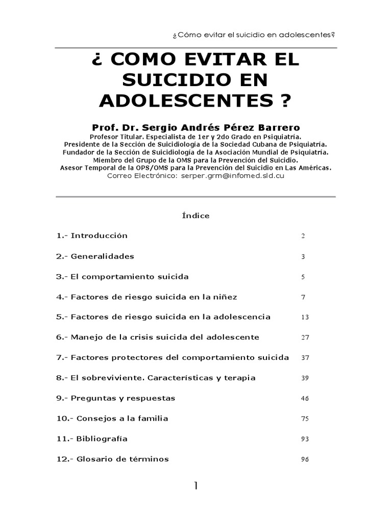 Como Evitar El Suicidio en Adolescentes PDF | PDF | Suicidio ...