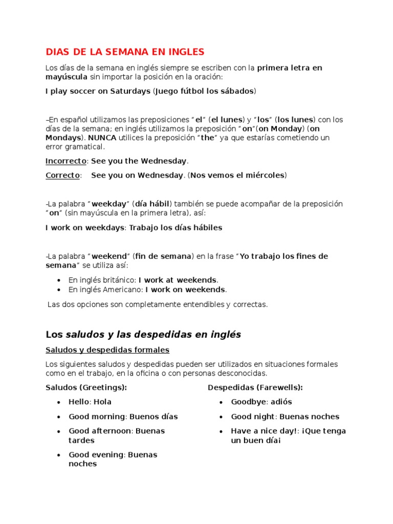 Dias De La Semana En Ingles Idiomas Artes Del Lenguaje Y Disciplina