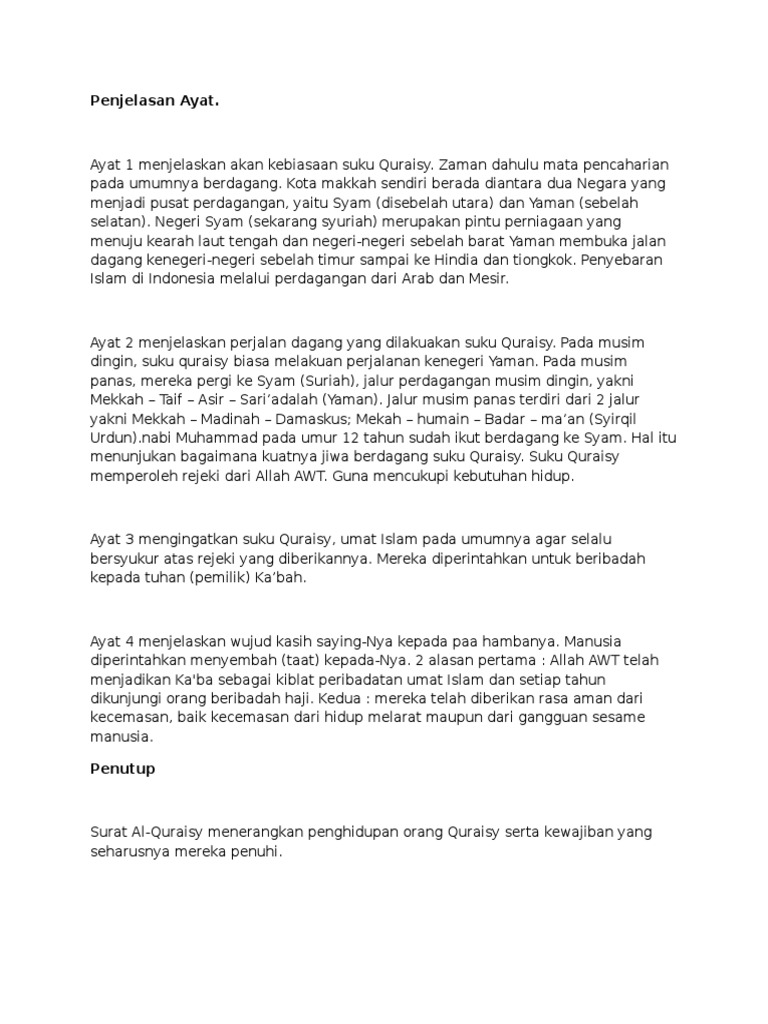Penjelasan Ayat Al Quraisy