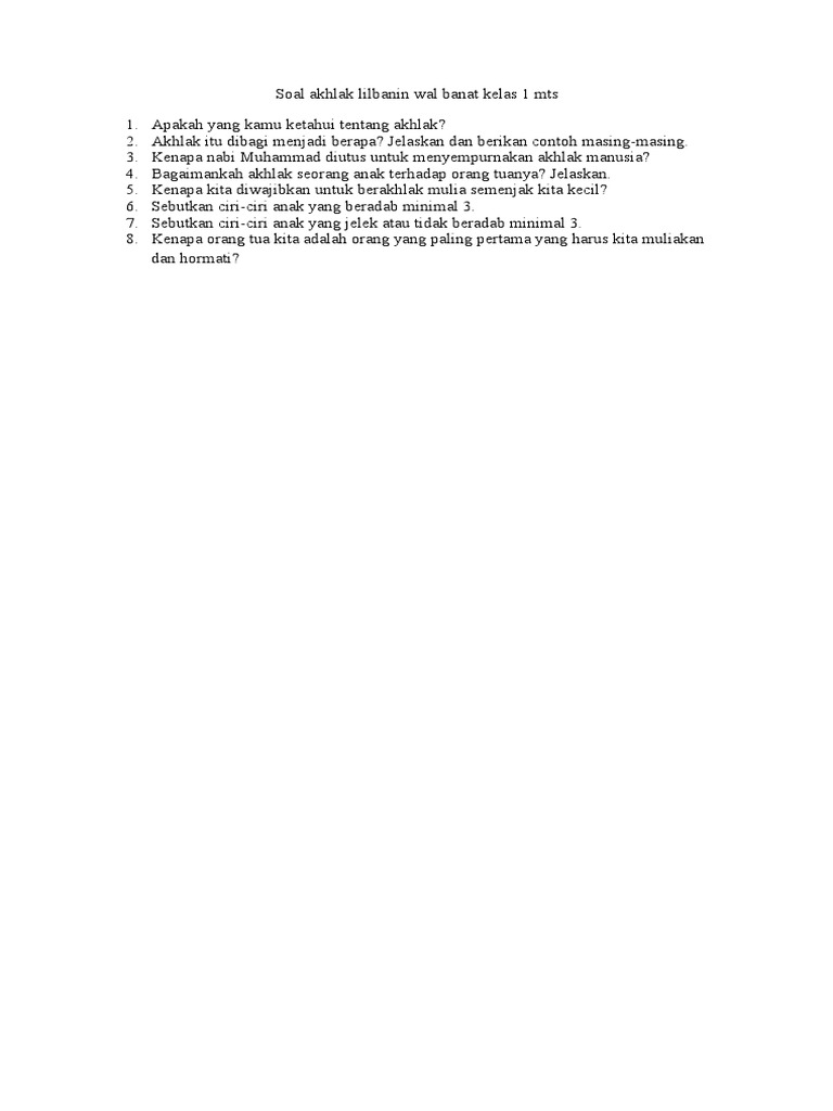 Soal Akhlak Lilbanin Wal Banat