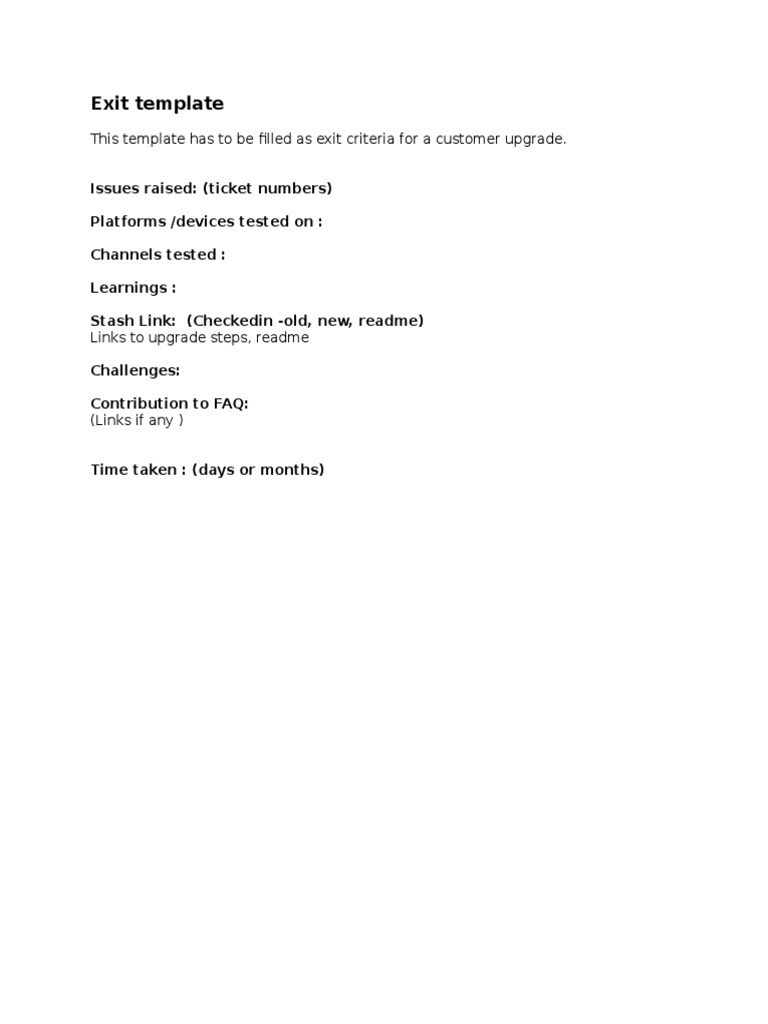 Customer - Upgrade - Exit - Template | PDF