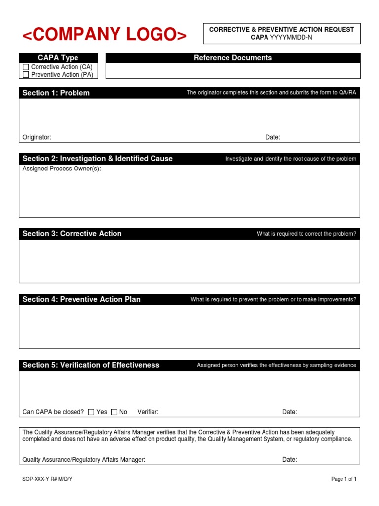 CAPA Form Example PDF | PDF | Quality Assurance | Production And ...